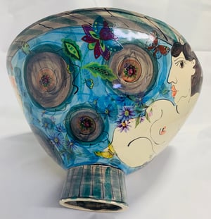 Image of Large grey and light blue footed bowl