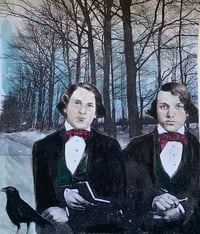 New mixed media art Twins with crow very original