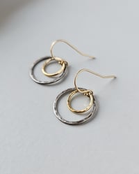 Image 1 of Oxidised silver and gold circle earrings