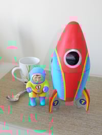 Handmade Retro Wooden Rocket with Astronaut: Desk Decor Collectible