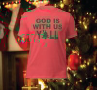 Image 1 of God is with us Y'all Christmas Heather Red Canvas Bella Tee - FREE SHIPPING!!