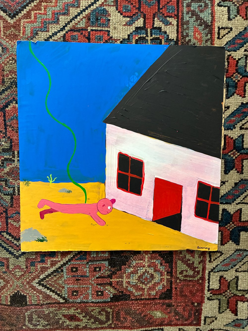 Tux and Fanny painting - Swimming to House