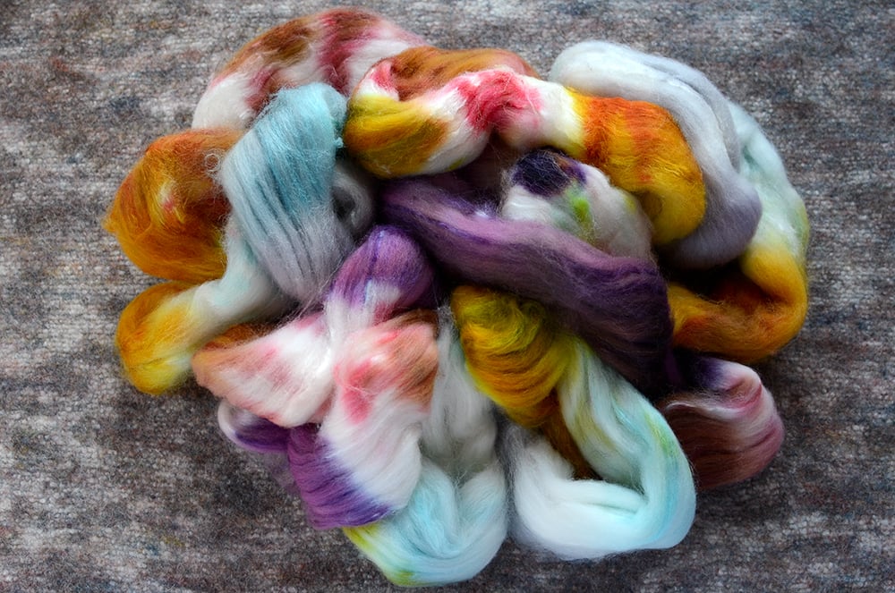 Image of "Doors Creaked" Hand-dyed Merino/Tussah Spinning Fiber - 4 oz.