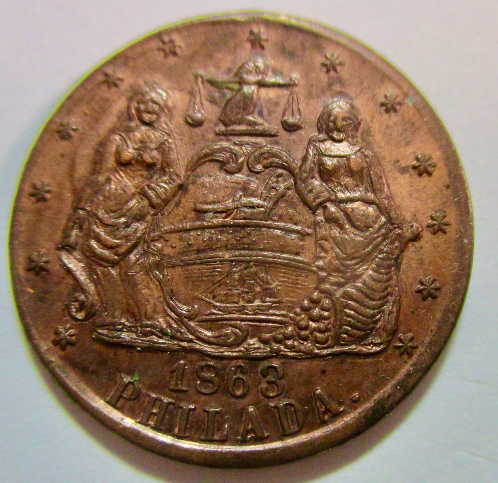 #182-CIVIL WAR SALE: NORTH MILITARY HALL PHILADELPHIA BU RED/BROWN TOKEN