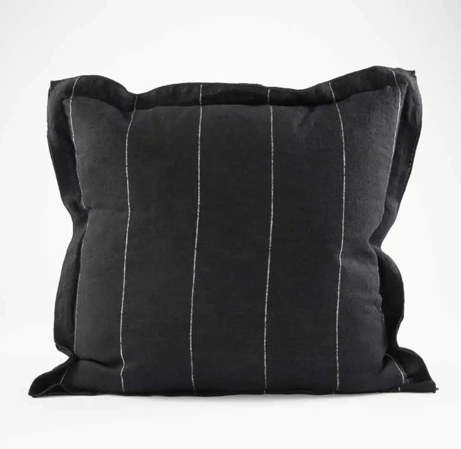 Image of Black Stripe Linen Cushion 