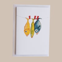 Image 1 of Greeting card - Fish on a line