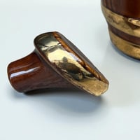 Image 7 of Ancien pichet en céramique marron avec bouchon forme tonneau Sarreguemines 1940