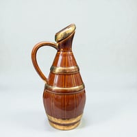 Image 2 of Ancien pichet en céramique marron avec bouchon forme tonneau Sarreguemines 1940