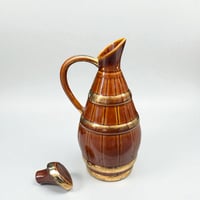 Image 3 of Ancien pichet en céramique marron avec bouchon forme tonneau Sarreguemines 1940