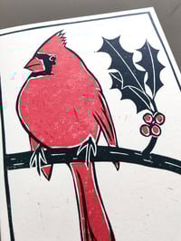 Image 3 of Holiday Northern Cardinal Linocut Card
