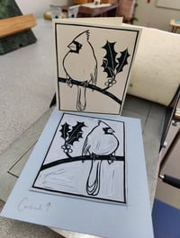 Image 4 of Holiday Northern Cardinal Linocut Card
