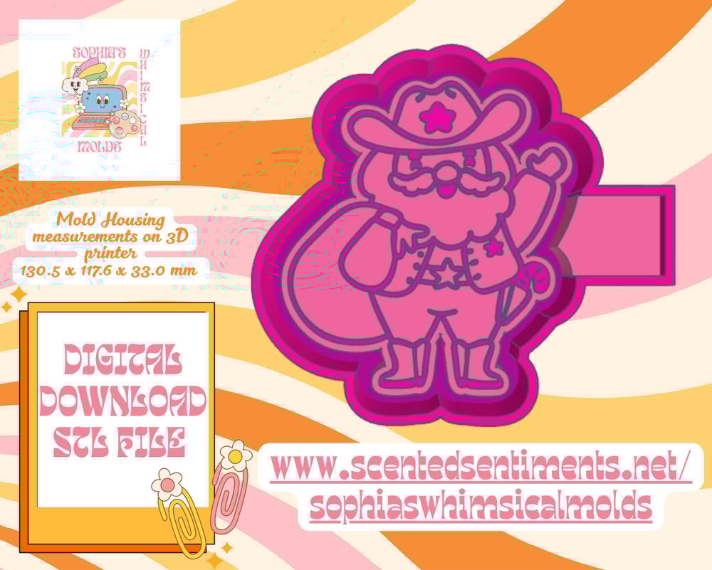 Image of Cowboy Santa Yeehaw Mold|Housing Mold Maker STL File for Freshies|Candle|Aroma Beads|Freshie Mold