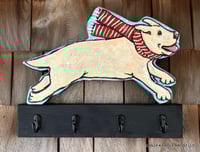 Leaping Winter Yellow Lab Folk Art Hook Rack