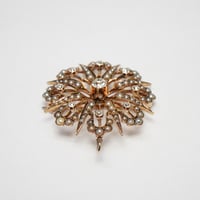 Image 2 of Victorian 14k Yellow Gold, Diamond, and Seed Pearl Pendant, Brooch