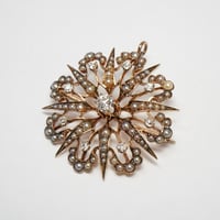 Image 4 of Victorian 14k Yellow Gold, Diamond, and Seed Pearl Pendant, Brooch