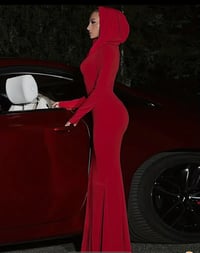 Image 2 of Red Hooded Murmaid Style Dress 