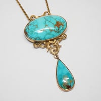 Image 1 of Art Nouveau 10k Gold, Turquoise Necklace