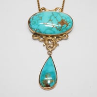 Image 2 of Art Nouveau 10k Gold, Turquoise Necklace