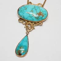 Image 3 of Art Nouveau 10k Gold, Turquoise Necklace