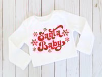 Image 1 of Santa Baby Red and White Baby Christmas Holiday Top Baby Shower Gift Bodysuit