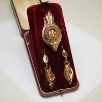 Image 2 of RARE 18k Rose Gold Georgian Era Italian Fabricated Earrings and Pendant, Brooch Set in Original Box