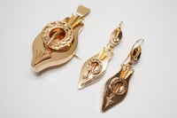 Image 1 of RARE 18k Rose Gold Georgian Era Italian Fabricated Earrings and Pendant, Brooch Set in Original Box