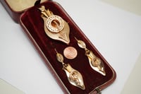 Image 4 of RARE 18k Rose Gold Georgian Era Italian Fabricated Earrings and Pendant, Brooch Set in Original Box