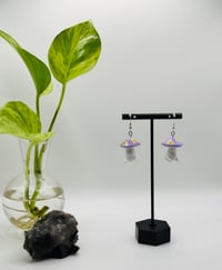 Image 1 of Mushroom with Butt Earrings - Purple/White with Teal/Yellow Flowers