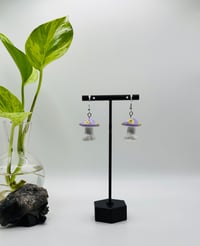 Image 2 of Mushroom with Butt Earrings - Purple/White with Teal/Yellow Flowers