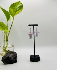 Image 3 of Mushroom with Butt Earrings - Purple/White with Teal/Yellow Flowers