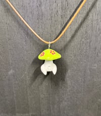 Image 2 of Mushroom with Butt Necklace - Green/White with Pink/Yellow Flowers