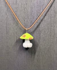 Image 3 of Mushroom with Butt Necklace - Green/White with Pink/Yellow Flowers