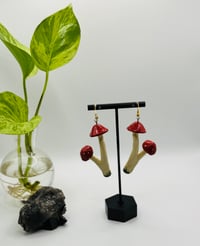 Image 2 of Mushroom Duo Earrings - Red w/ Grass
