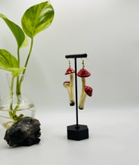 Image 3 of Mushroom Duo Earrings - Red w/ Grass