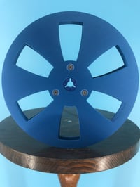 Image 1 of Burlington Recording 1/4" x 7" Heavy Duty BLUE Trident Metal Reel in Silver Box - 6 Windage Holes