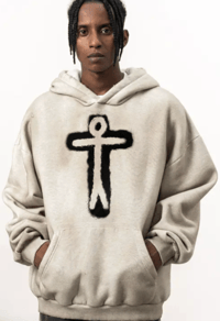 Futile Cross Oversized Distressed Hoodie