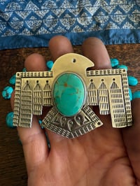 Image 2 of WL&A Handmade Heavy Ingot High Grade Royston Turquoise Thunderbird Belt Buckle - Size 3.75" x 2.75" 
