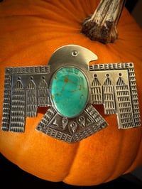 Image 4 of WL&A Handmade Heavy Ingot High Grade Royston Turquoise Thunderbird Belt Buckle - Size 3.75" x 2.75" 