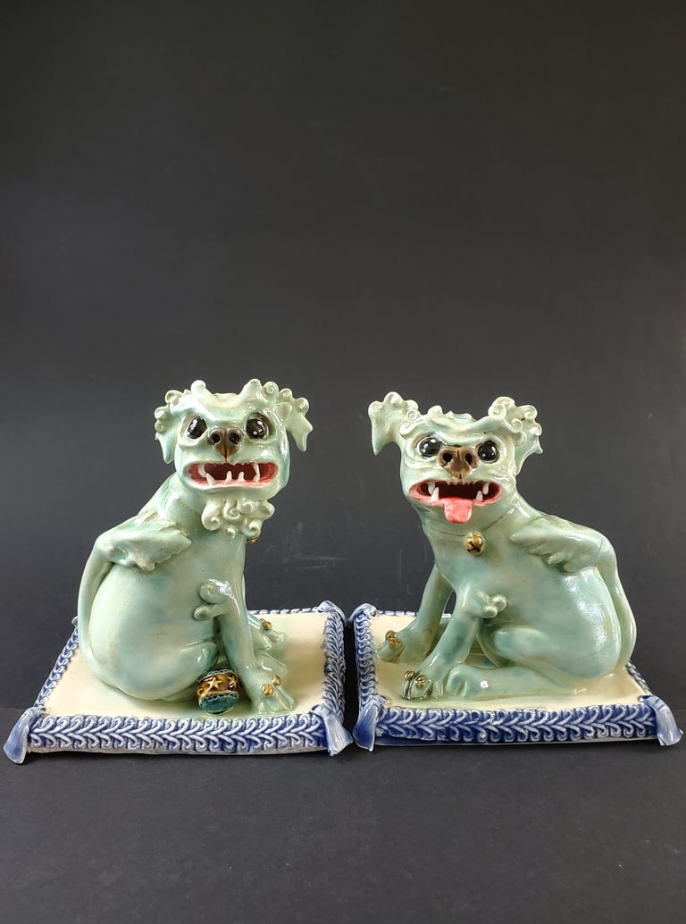 Foo dogs (pastel blue green)