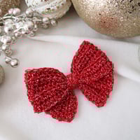 Image 2 of CROCHET BOW - RED GLITTER