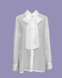 Image 8 of Ready-to-ship Ivory flower button bow blouse