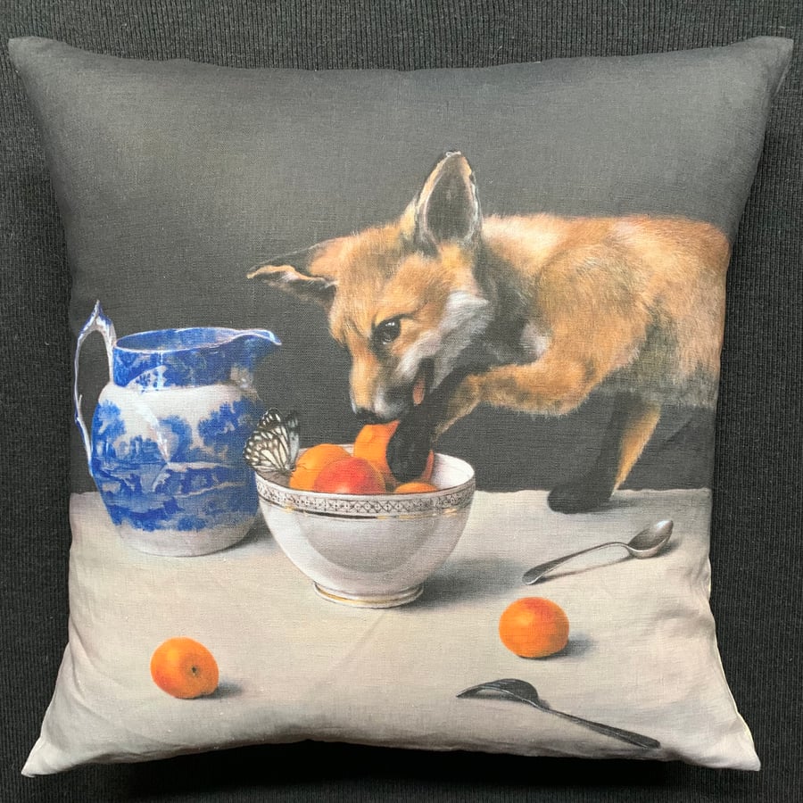 Image of Linen Cropped Fox Cub Cushion