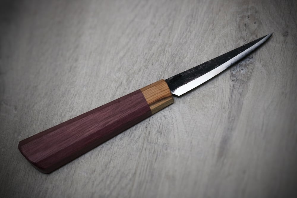 Image of 70mm and 100mm slöjd with purpleheart and yew handle