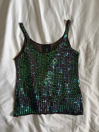 Image 1 of Vintage Y2K Aubergine iridescent sequin crochet cami 
