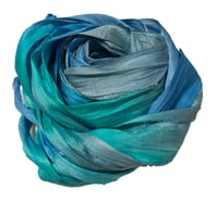 Image 1 of Ready To Ship! 10YD HIGH TIDE  HAND DYED SARI SILK RIBBON BY COLOR BURST SILK