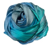 Image 2 of Ready To Ship! 10YD HIGH TIDE  HAND DYED SARI SILK RIBBON BY COLOR BURST SILK