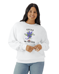 Embroidered Blue Bonnet Texas Texit Coin Unisex Lighweight Cotton Crewneck Sweatshirt - 1466CC