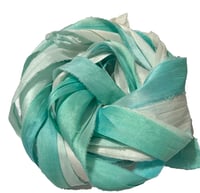 Image 3 of Ready To Ship! 10YD JADE OMBRE HAND DYED SARI SILK RIBBON BY COLOR BURST SILK