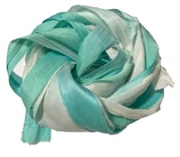 Image 1 of Ready To Ship! 10YD JADE OMBRE HAND DYED SARI SILK RIBBON BY COLOR BURST SILK