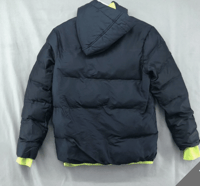Image 2 of Champion Navy Blue Lime Green Long Sleeve Puffer Hooded Jacket Size M Women